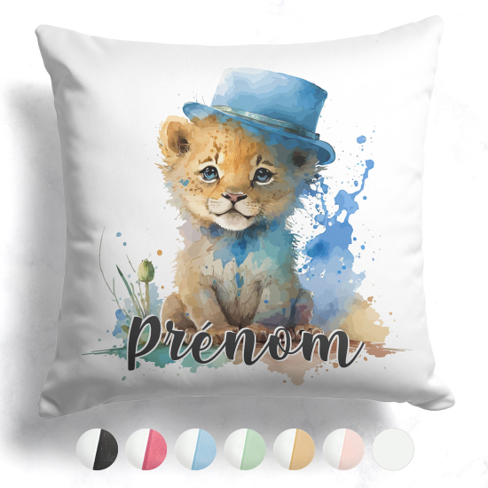 Cojín bicolor personalizado - Cachorro de león con sombrero