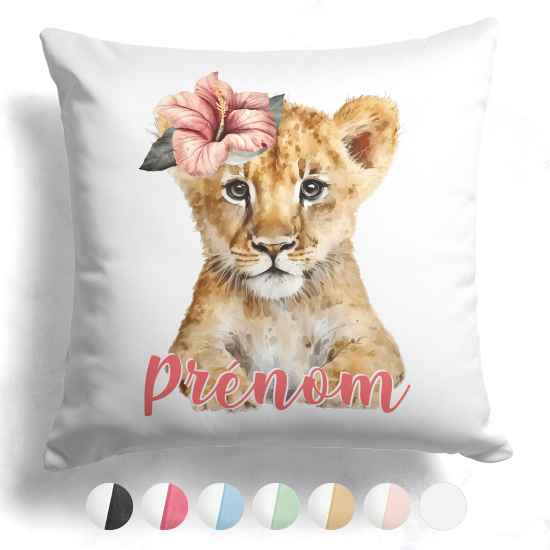 Cojín bicolor personalizado - Cachorro de león flor