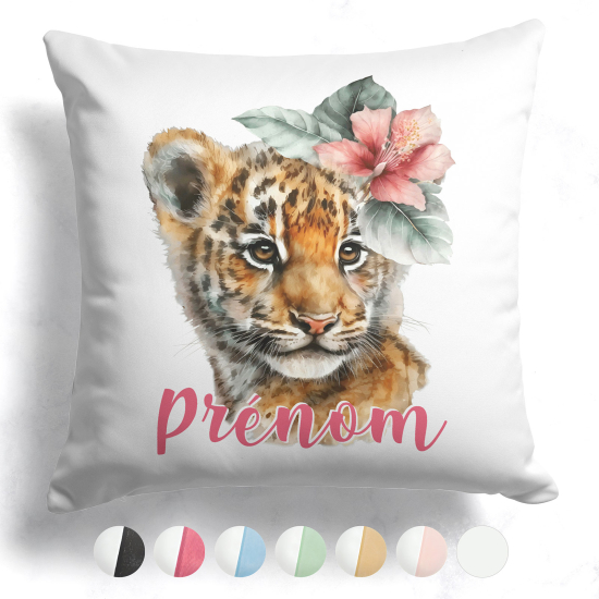 Cojín bicolor personalizado - Cachorro de león flor