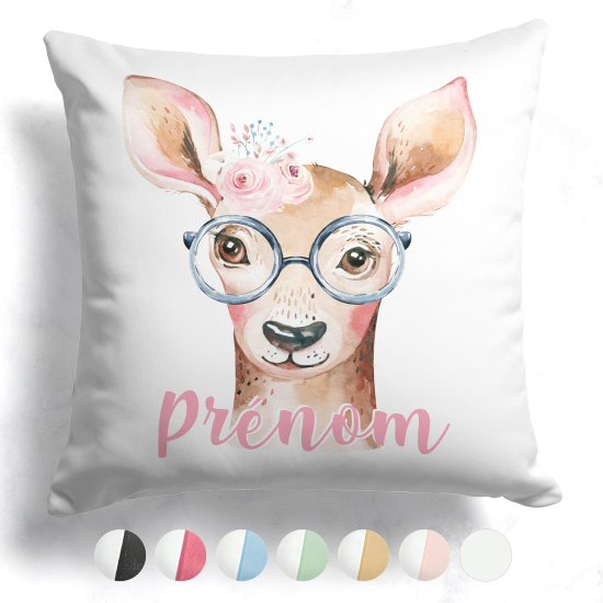 Cojín bicolor personalizado - Cervatillo con gafas
