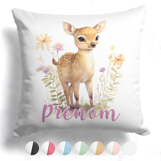 Cojín bicolor personalizado - Cervatillo flores