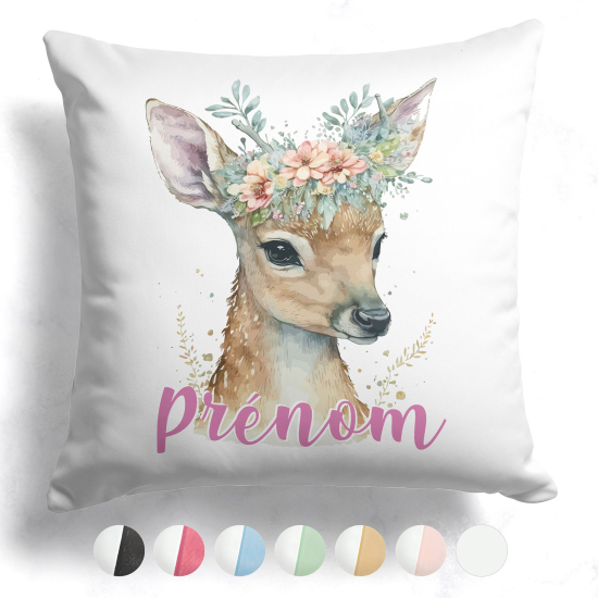 Cojín bicolor personalizado - Cervatillo flores