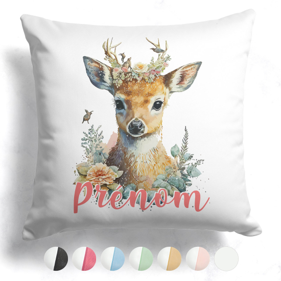 Cojín bicolor personalizado - Cervatillo flores