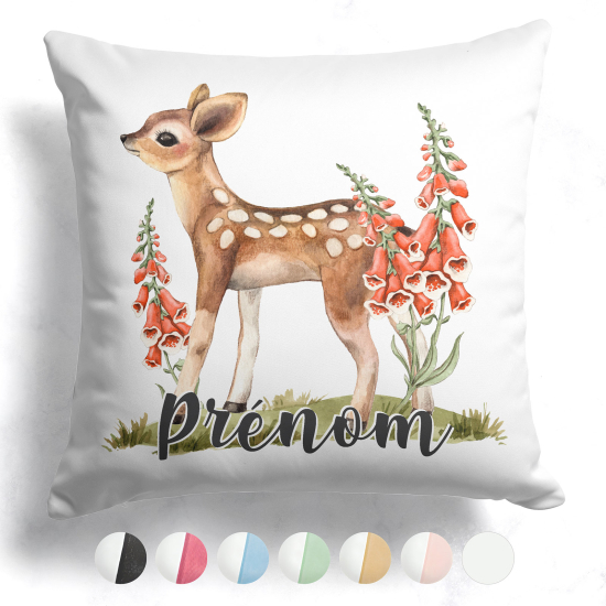 Cojín bicolor personalizado - Cervatillo flores