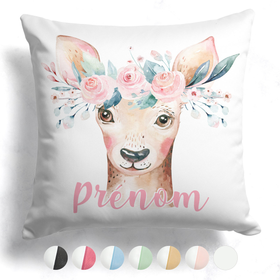 Cojín bicolor personalizado - Cervatillo flores