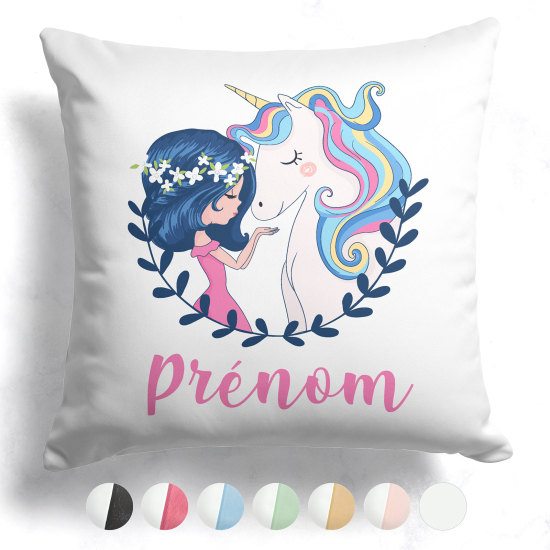 Cojín bicolor personalizado - Chica y Unicornio