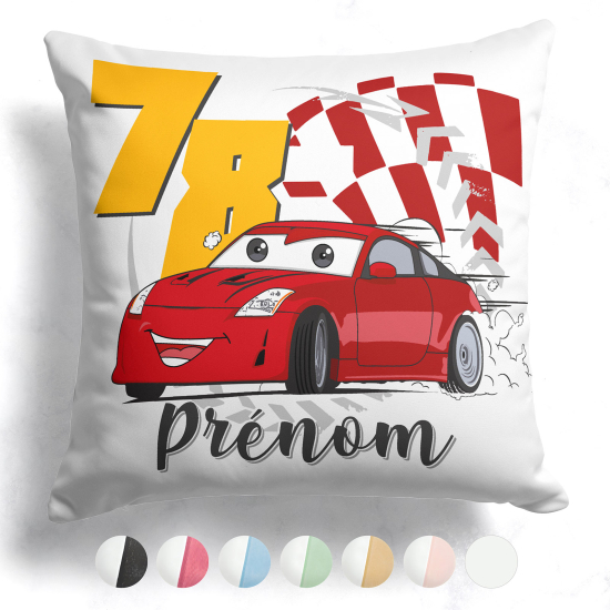 Cojín bicolor personalizado - Coche de carreras