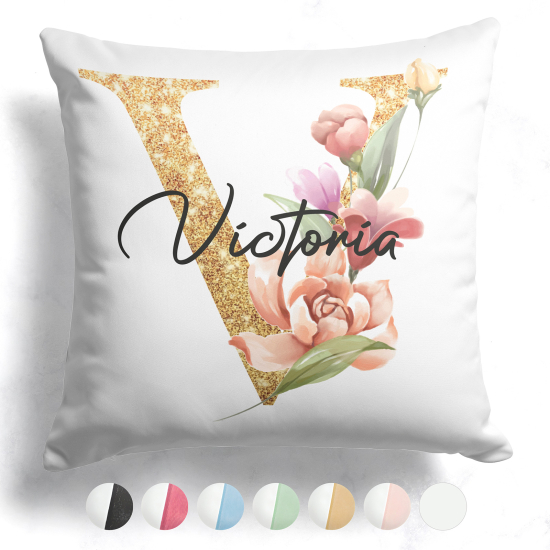 Cojín bicolor personalizado con monograma - Letra V