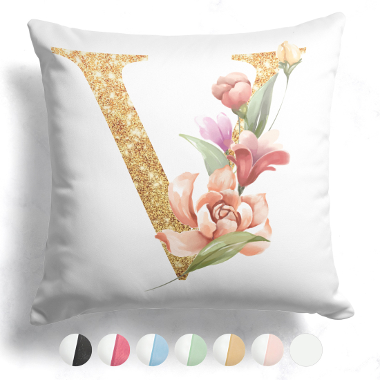 Cojín bicolor personalizado con monograma - Letra V