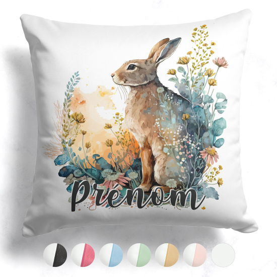 Cojín bicolor personalizado - Conejo flores