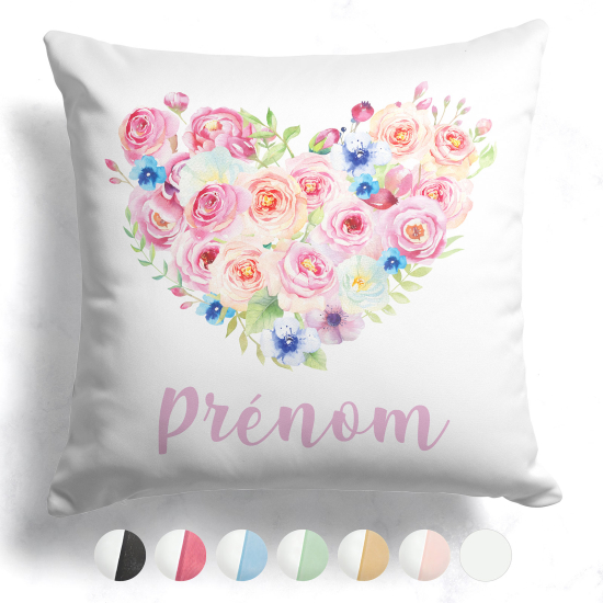 Cojín bicolor personalizado - Corazón flores