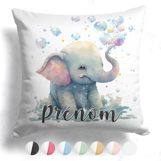 Cojín bicolor personalizado - Elefante burbujas