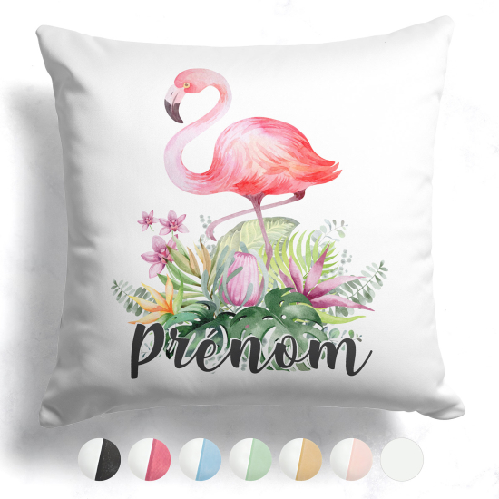 Cojín bicolor personalizado - Flamenco rosa flores