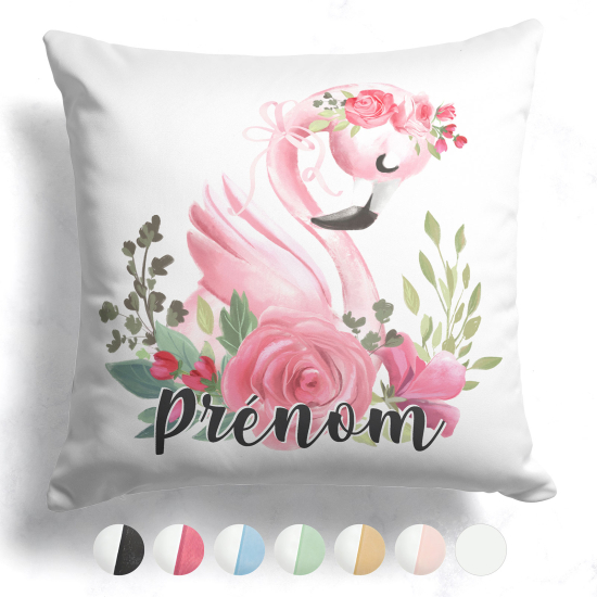 Cojín bicolor personalizado - Flamenco rosa flores