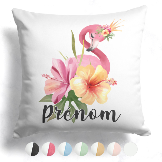 Cojín bicolor personalizado - Flamenco rosa flores