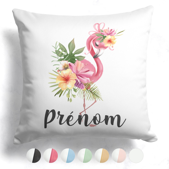 Cojín bicolor personalizado - Flamenco rosa flores