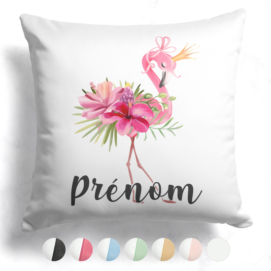 Cojín bicolor personalizado - Flamenco rosa flores