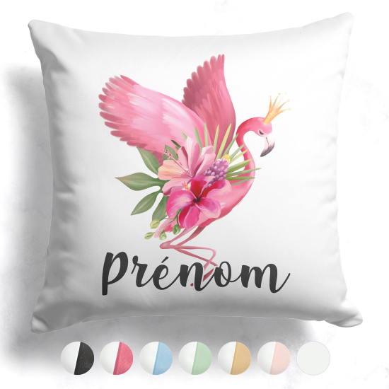 Cojín bicolor personalizado - Flamenco rosa flores