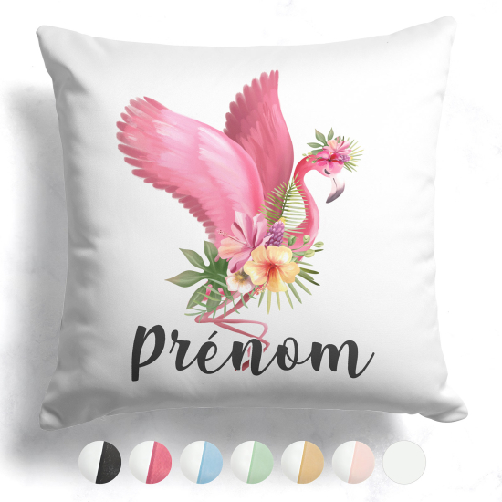 Cojín bicolor personalizado - Flamenco rosa flores