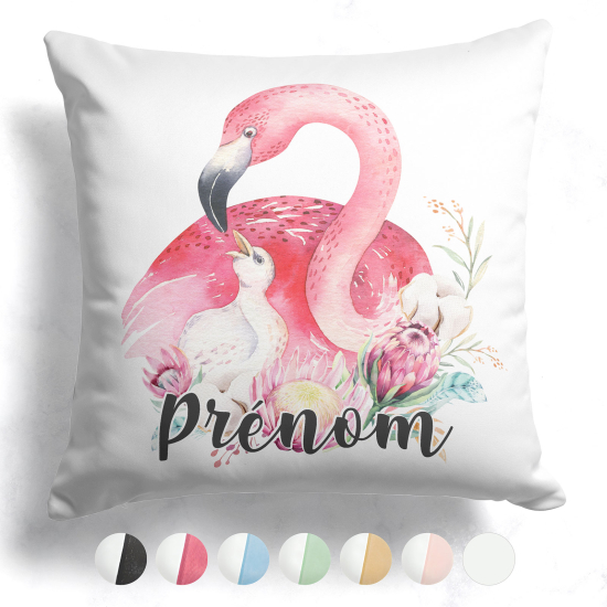 Cojín bicolor personalizado - Flamenco rosa flores