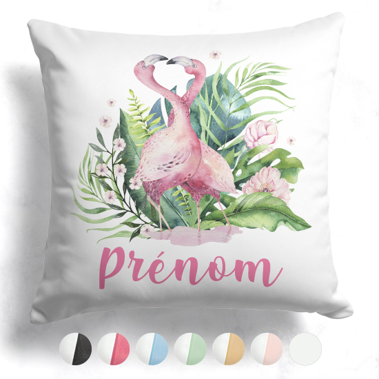 Cojín bicolor personalizado - Flamencos rosados tropicales