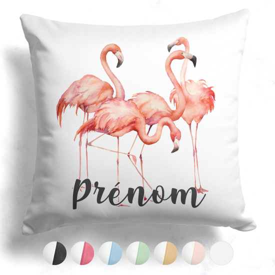 Cojín bicolor personalizado - Flamencos rosas