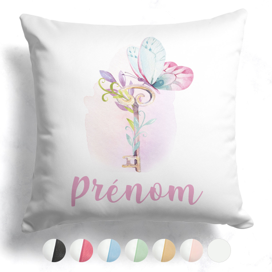 Cojín bicolor personalizado - Flores mariposa