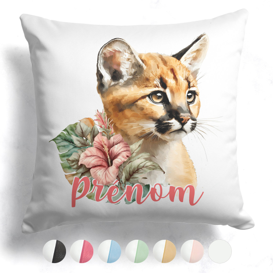 Cojín bicolor personalizado - Gato flores