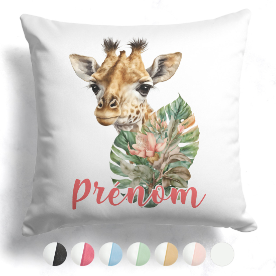Cojín bicolor personalizado - Jirafa flores