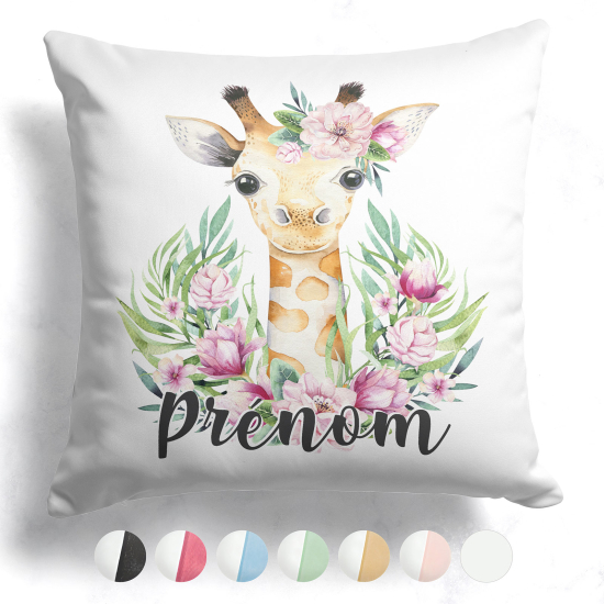 Cojín bicolor personalizado - Jirafa flores