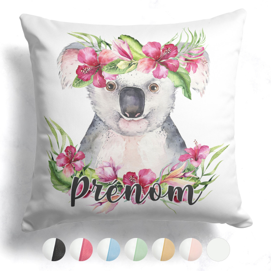 Cojín bicolor personalizado - Koala flores