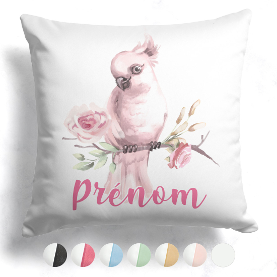 Cojín bicolor personalizado - Loro flores
