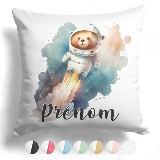 Cojín bicolor personalizado - Osito cohete