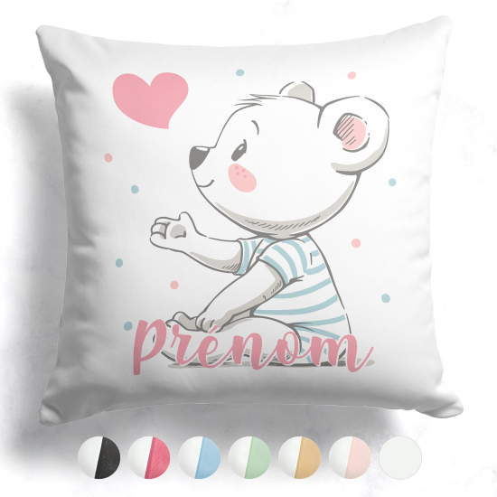 Cojín bicolor personalizado - Osito corazón