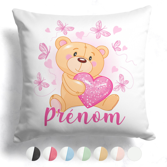 Cojín bicolor personalizado - Osito corazón