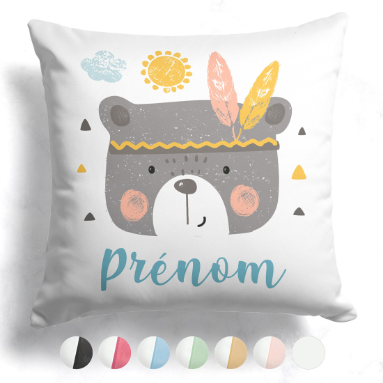 Cojín bicolor personalizado - Osito indio