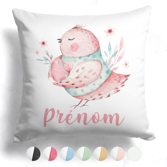 Cojín bicolor personalizado - Pájaro flores