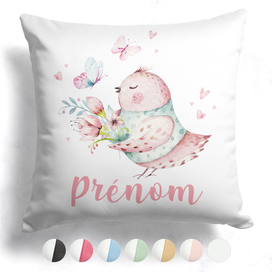 Cojín bicolor personalizado - Pájaro flores