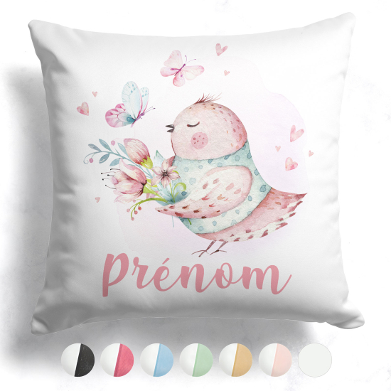 Cojín bicolor personalizado - Pájaro flores