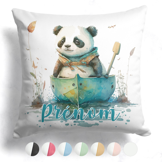 Cojín bicolor personalizado - Panda en una barca