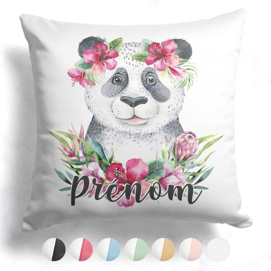 Cojín bicolor personalizado - Panda flores