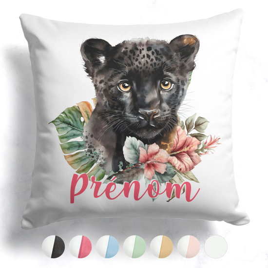 Cojín bicolor personalizado - Pantera flores