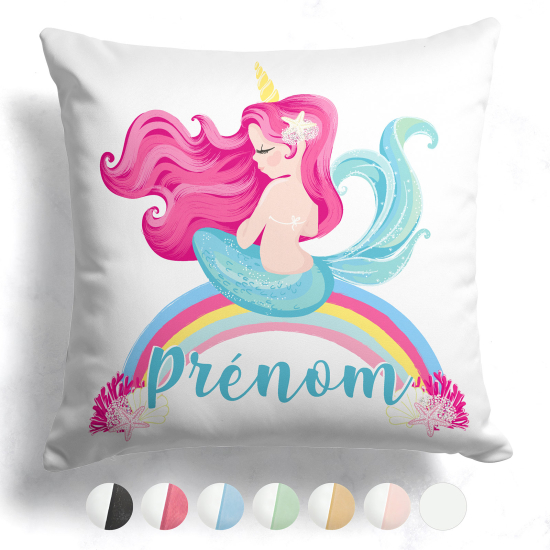 Cojín bicolor personalizado - Sirena arcoíris
