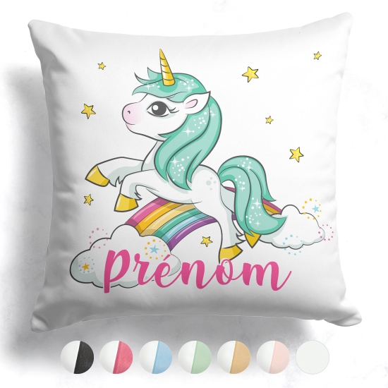 Cojín bicolor personalizado - Unicornio arcoíris