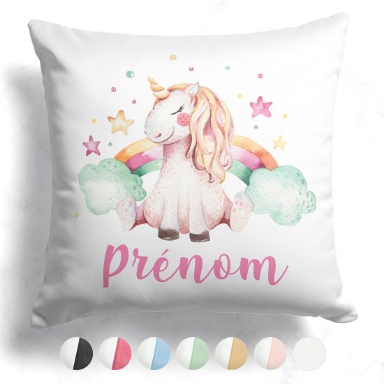 Cojín bicolor personalizado - Unicornio arcoíris