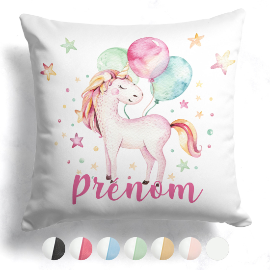 Cojín bicolor personalizado - Unicornio globos
