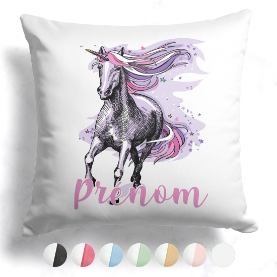 Cojín bicolor personalizado - Unicornio violeta