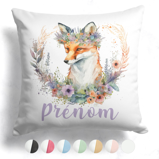 Cojín bicolor personalizado - Zorro flores