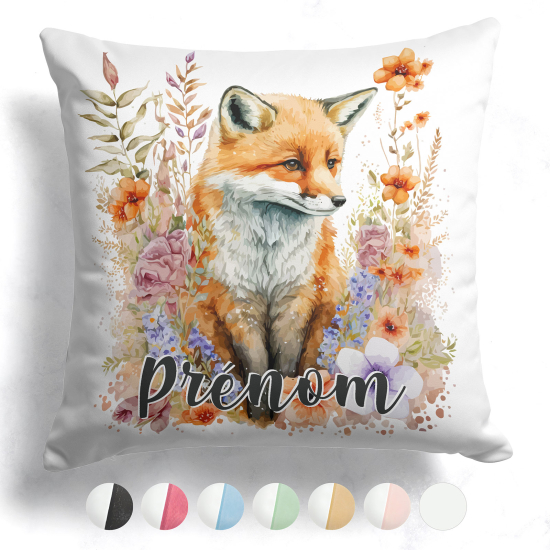 Cojín bicolor personalizado - Zorro flores
