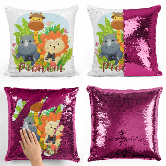 Cojín mágico con lentejuelas personalizado - Animales de la jungla